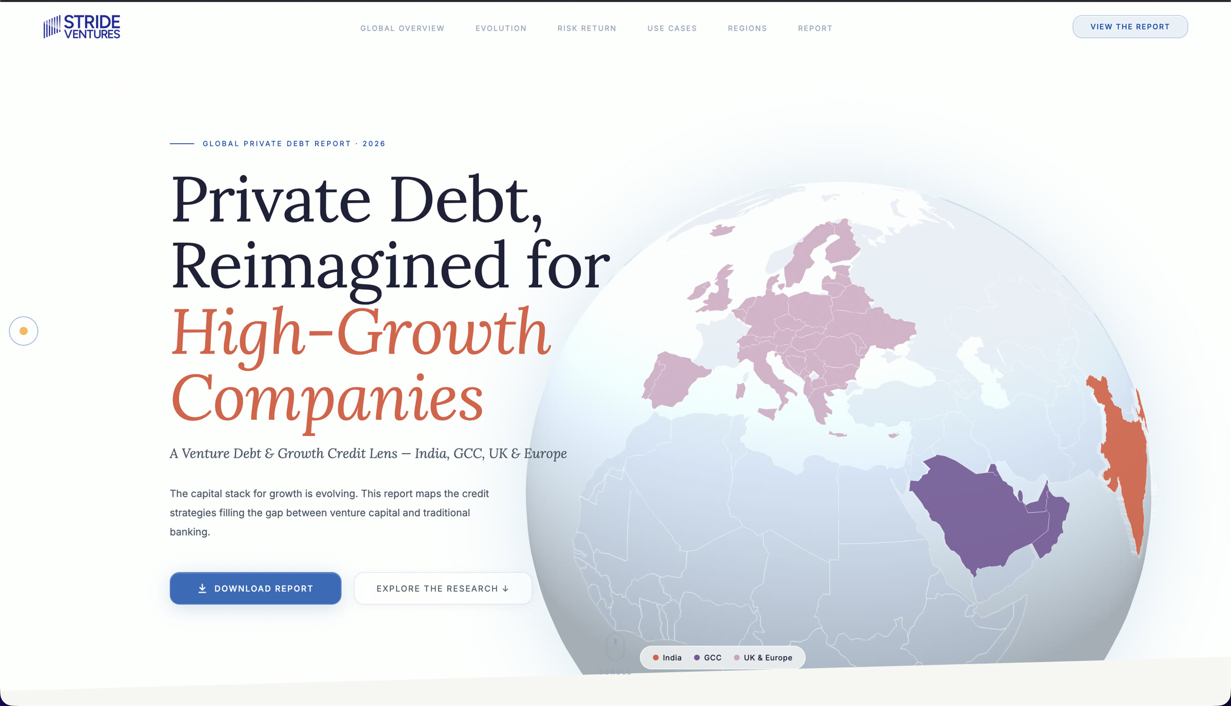 Stride Ventures Global Private Debt Report 2026, microsite homepage